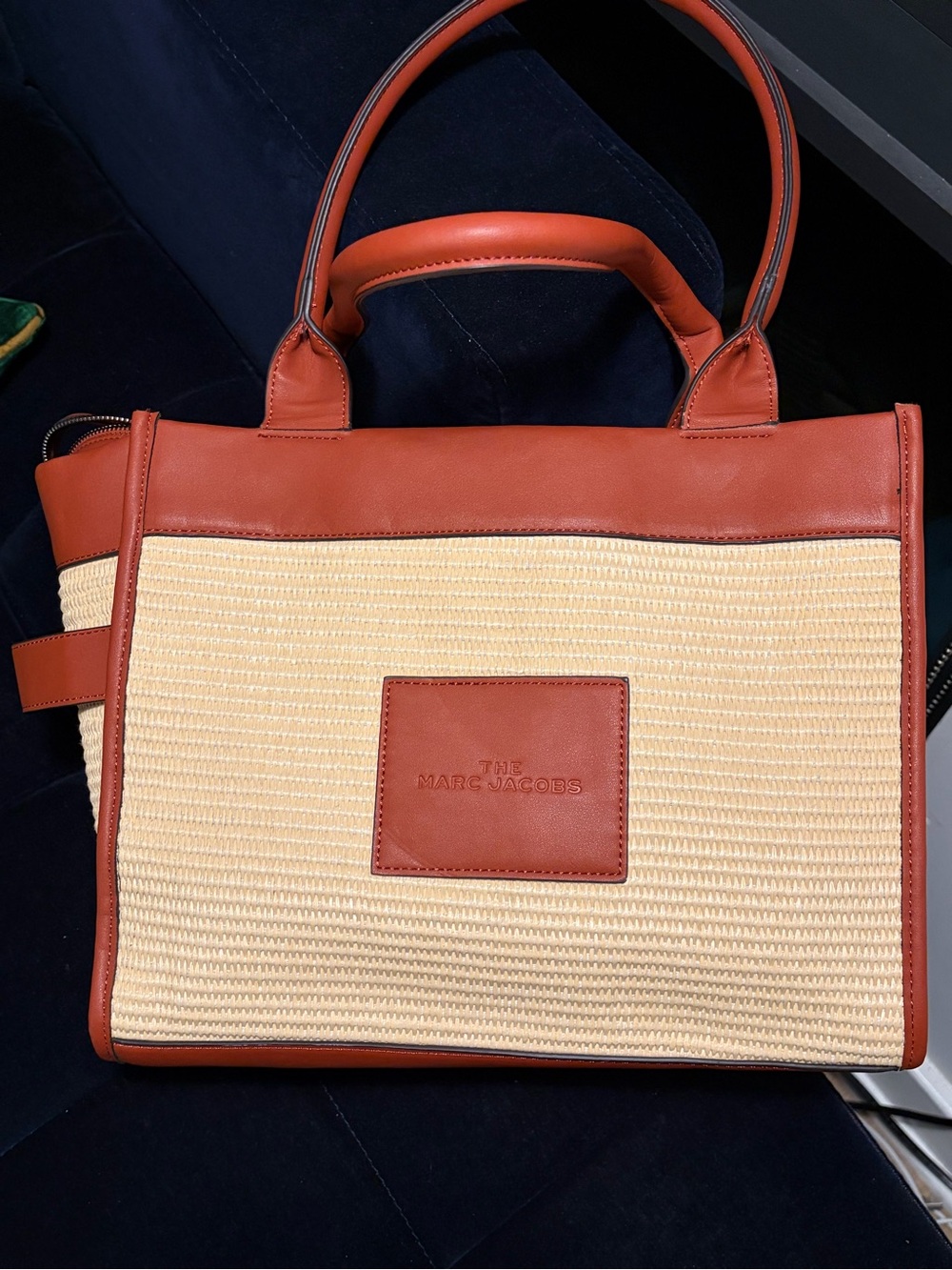 Marc Jacobs Straw Tote with Rust Leather Trim and Black Strap - Picture 3 of 5